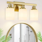 3-Light Gold Bathroom Light Fixtures, Modern Vanity Light with Milky White Glass Shade, Gold Wall Lamp Sconces for Mirror, Bedroom, Living Room, Hallway