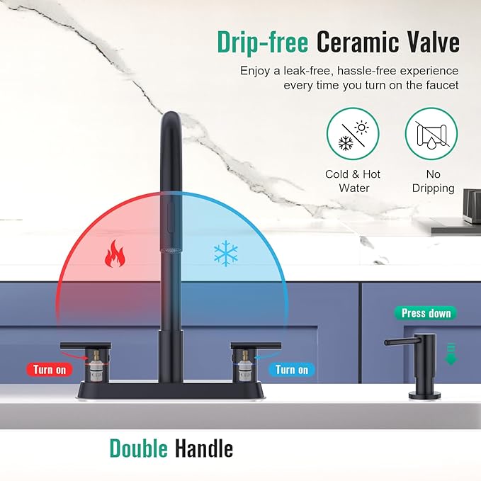 CREA Black Kitchen Faucets with Pull Down Sprayer and Soap Dispenser,Two Handles 8-Inch 4 Holes Bar Sink Faucet for RV Laundry Camper Utility Sink Brushed Nickel Stainless Steel