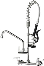 Commercial Kitchen Faucet with Sprayer for Restaurant-Chefs: BESTJEEF Commercial Sink Faucet for Cook - 25" Height 8" Center Wall Mount Kitchen Faucet with Stainless Spring Spray and 10" Add-On Spout