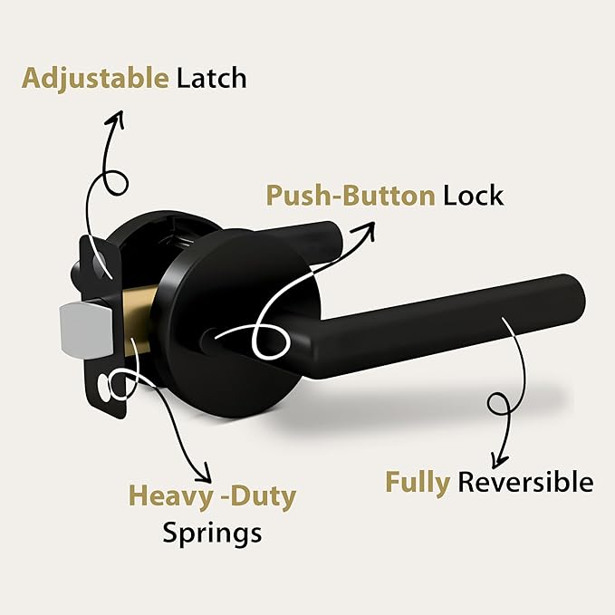 Mega Handles Ronn Privacy Lever & Lock Door Handle Set for Hallway, Closet and Bathroom, Keyless Lock, Heavy Duty Door Levers, Fits All Standard Door Sizes, Screws Included - Onyx (1 Pack)