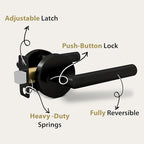 Mega Handles Ronn Privacy Lever & Lock Door Handle Set for Hallway, Closet and Bathroom, Keyless Lock, Heavy Duty Door Levers, Fits All Standard Door Sizes, Screws Included - Onyx (1 Pack)