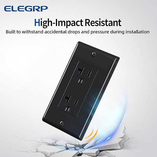 ELEGRP Glossy Black Decorator Electrical Wall Outlet Receptacle, 20A 125V Standard Outlets, 2 Pole 3 Wire, Non-Tamper Resistant, NEMA 5-20R, Self-Grounding, Wall Plate Included, UL Listed, 20 Pack