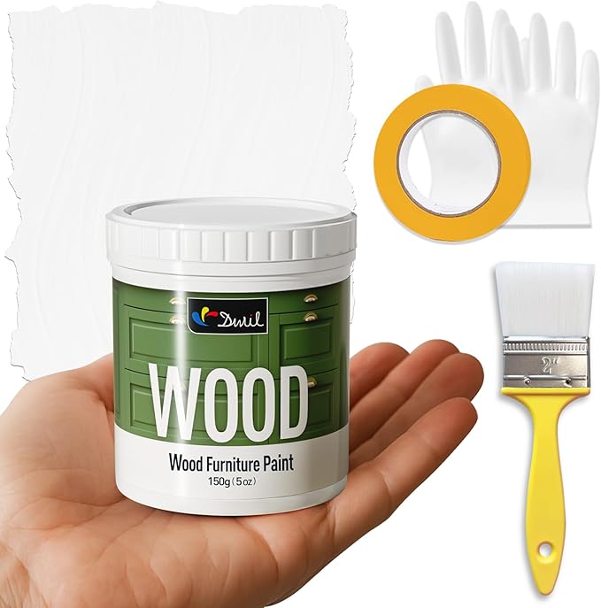 DWIL Matte Finish Furniture Paint - 5 Oz All-in-One Kit for Cabinets, Doors, Tables, and Dressers Refinishing - Water-Based, Non-Toxic & Odorless, Easy to Apply(White)