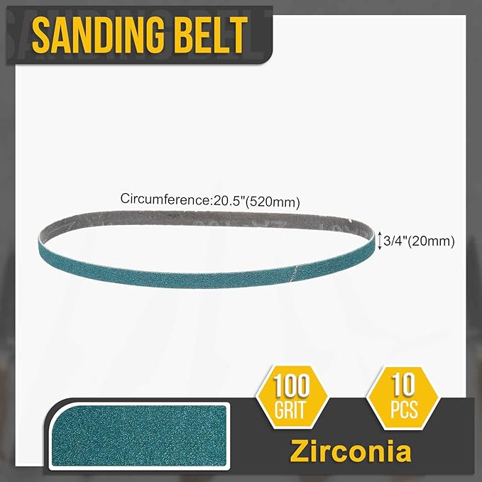 3/4 x 20-1/2 Inch Sanding Belt, 10 Pcs 100 Grit Zirconia Knife Sharpener Belts Work Sharpening for Belt Sander Knife Carving Tool Metal Working