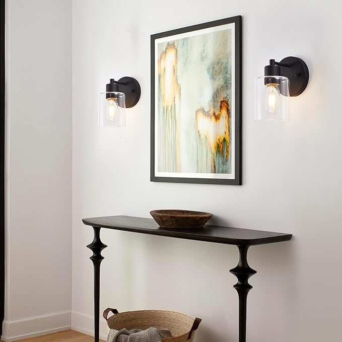 Wall Sconces for Bathroom, Modern Vanity Light Fixtures, Black Wall Mount Lighting Lanterns, Farmhouse Wall Lights with Clear Glass Shade for Bedroom Living Room Mirror Hallway Kitchen（2PACK）