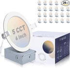 24 Pack Recessed Lighting 6 Inch with Junction Box, 5CCT 6 Inch LED Recessed Lights Dimmable 2700K-6000K, 15W 1200lm Ultra Thin Recessed Lighting - ETL and Energy Star