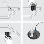 Jgstkcity 3 inch Desktop Power Grommet, Max 65W USB C Charger,2 Outlets, 3 USB Ports, Flush Mount Desk Hole Round Power Outlet, High-Speed Charging Station, Recessed Power Strip,6ft Cord Flat Plug