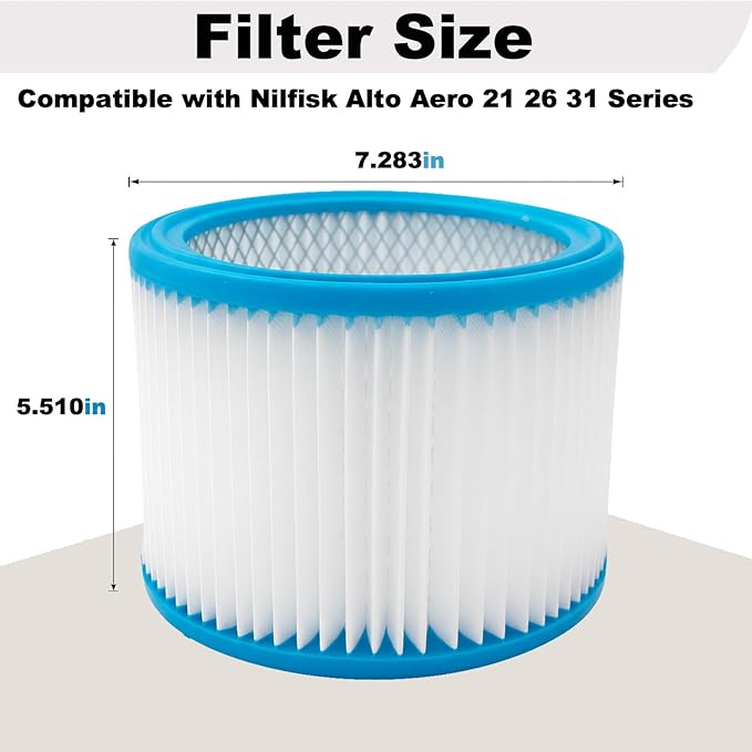 HEPA Replacement Cartridge Filter with Reinforced Metal Mesh Core, Compatible with Nilfisk ALTO Aero 21 26 31 Wet Dry Vacuums
