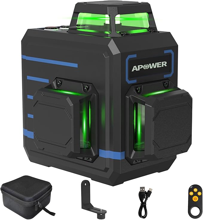 Laser Level 360 Self Leveling, 3 x 360° Cross Line Lazer Leveler Tool for Construction and Picture Hanging, Rechargeable Nivel Laser Outdoor, L-Magnetic Bracket Included