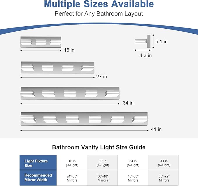 Modern LED Bathroom Lights Fixtures(6-Light),Metal Chrome Acrylic Wall Lighting,Vanity Lights for Bathroom Over Mirror(6000k 41In