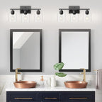 Modern 3 Light Bathroom Light Fixtures, 19 inch Black Vanity Lights for Bathroom with Clear Glass for Mirror Kitchen Living Room Hallway Cabinet Porch