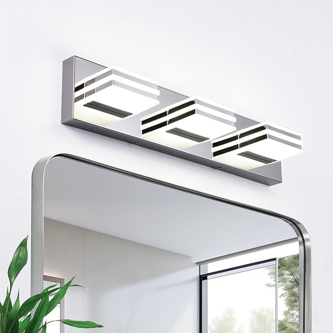 LED Vanity Lights 20in Bathroom Lights Fixtures over Mirror 3 Light LED Lighting Fixture for Bathroom 18W Mirror Lighting Fixture Modern Bath Light Bar Chrome Bath Lamps 6000K Vanity Wall Scone