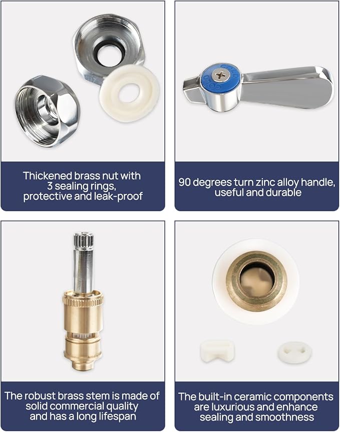 Lead-Free Faucet Handle Repalcement Valve Stem Repalcement Assembly, Commercial Faucet Parts for Kitchen Sink Faucet, Brass Constructed with Ceramic Disc, Blue for Cold