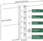 Closet System, 17" Wide Organizer with 3 Hanging Rods, Wood Tower Storage for Walk-In Closets, Wall-Mounted Wardrobe Organizer Kit, White