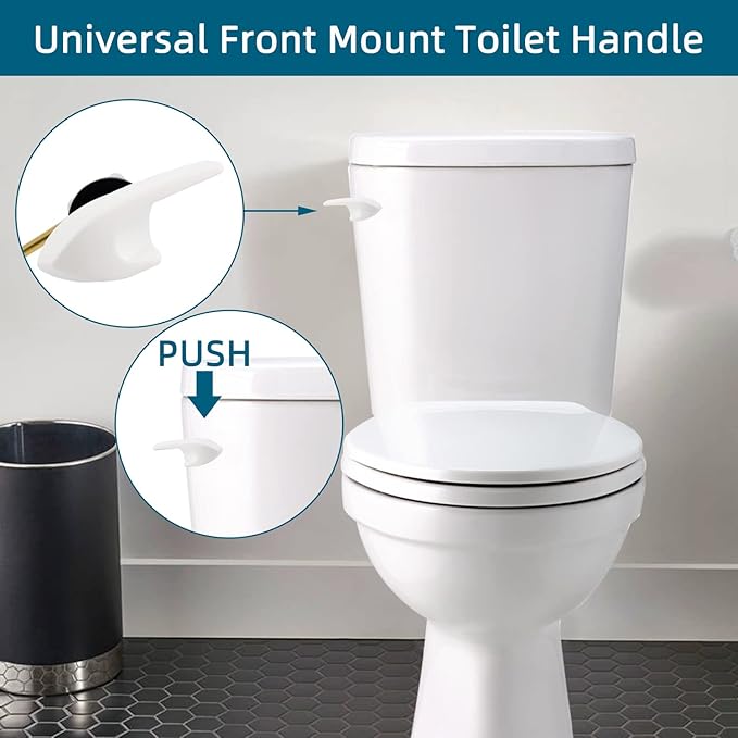 Universal Metal Front Mount Toilet Handle Replacement Kit Compatible with Kohler Toilet Tank Parts, Toilet Flush Lever Handle with Flapper Chains, White