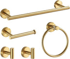 Bathroom Hardware Set Brushed Gold, 10pcs Towel Bar Set Including 2pcs16 inch Towel Bars, Toilet Paper Holders, Towel Rings and 4pcs Robe Towel Hooks