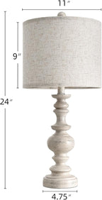 BOBOMOMO 24" Farmhouse Resin Table Lamp Set of 2, Vintage Lamps for Living Room Bedroom with Linen Shades, Traditional Rustic Bedside Lamps Retro Table Lamps for Living Room, Bedroom, Office