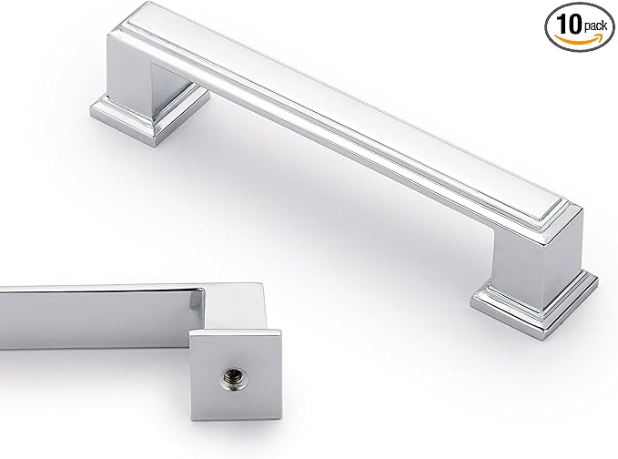 10 Pack 3.75 Inch(96mm) Hole Center Polished Chrome Modern Cabinet Pulls Kitchen Cabinet Handles Kitchen Cabinet Hardware Timeless Drawer Pulls for Dresser Cupboard Wardrobe, Chrome(3.75x10)