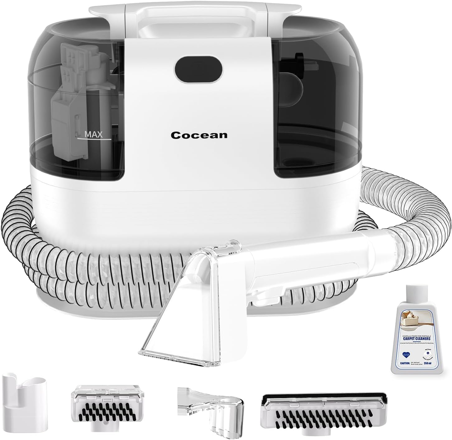 COCEAN Multi-Purpose Portable Carpet and Upholstery Cleaner, Carpet Cleaner Machine Powerful Suction Spot Cleaning, Deep Stain Cleaning for Carpet, Car Seats, Pets, Couches, with BrushHead (White)