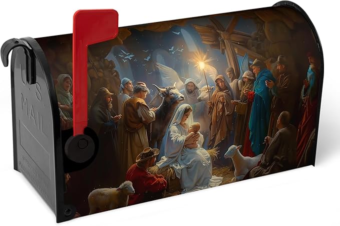 Christmas Nativity Holy Night Mailbox Covers Magnetic 21 X 18 Inch Standard Size Vintage Winter Xmas Nativity Mailbox Wraps Post Letter Box Cover for Outside Garden Yard Decor