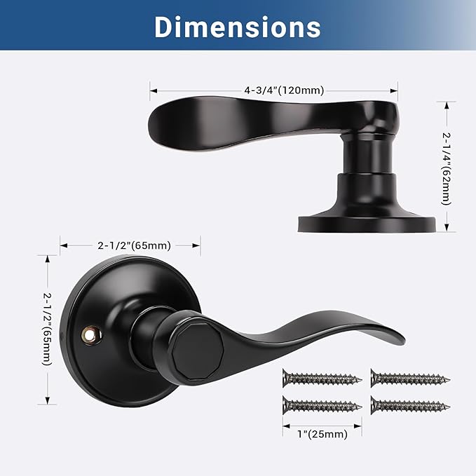 Knobonly 2 Pack Single Side Closet Door Handles, Non-Turning Right and Left Black Dummy Door Handle, Door Handle no Lock, Zinc Alloy