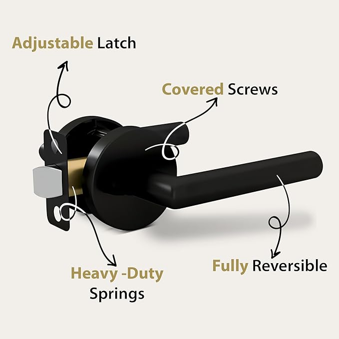 Mega Handles Ronn Passage Lever Door Handle Set for Hallway, Closet and Bathroom, Heavy Duty Door Levers, Fits All Standard Door Sizes, Screws Included - Onyx (1 Pack)