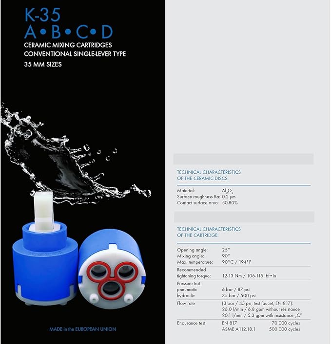 K35A Faucet Cartridge, Replacement Cartridge Compatible with La Torre, Gerber, Danze & Moen, Single Lever Shower Tub Repair, Tub Faucet Cartridges, Kitchen & Bathroom Faucet Cartridge Replacement