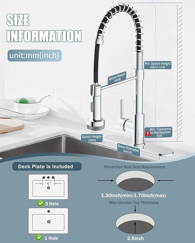 Kitchen Faucet with LED Light, Chrome Faucet with Soap Dispenser, Faucet for Kitchen Sink, Single Handle Stainless Steel Kitchen Sink Faucets with Pull Down Sprayer, Camper Farmhouse RV