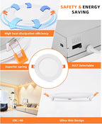 ZYC 4-Inch LED Recessed Lighting - 9W Ultra-Thin LED Ceiling Lights,2700-5000K Selectable,5CCT Dimmable Canless Wafer Downlight,800LM High Brightness,Dimmable Can Lights,Pack of 12 Black.