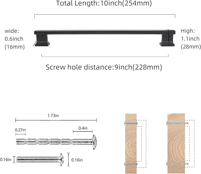 COTYKILEY 10 Pack 9 Inch(228mm) Matte Black Cabinet Handles Black Kitchen Cabinet Pulls Cabinet Door Handles Kitchen Cabinet Hardware Cupboard Drawer Pulls Dresser Handles