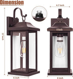 Dusk to Dawn Outdoor Wall Sconces Bronze 2-Pack 17 Inch Large, IP65 Waterproof Exterior Light Fixtures Porch Lights Brown with Clear Tempered Glass E26 Outdoor Light Fixture Anti-Rust