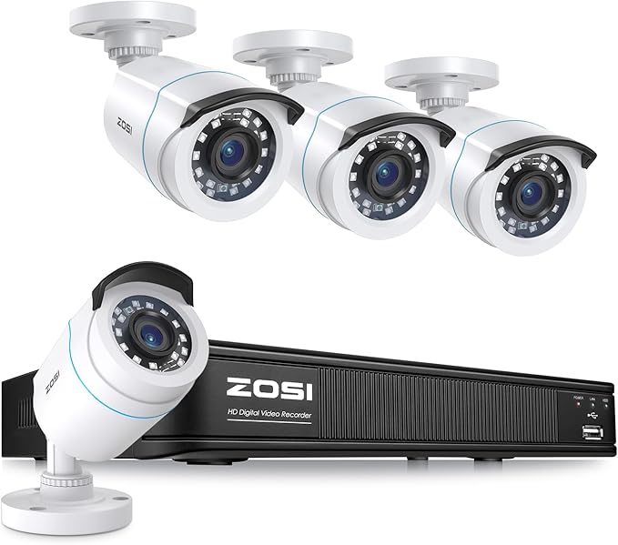 ZOSI H.265+ Full 1080p Home Security Camera System with AI Human Vehicle Detection, 8 Channel 5MP-Lite CCTV DVR (No HDD), 4 x 1080p Weatherproof Surveillance Camera Outdoor Indoor, 80ft Night Vision