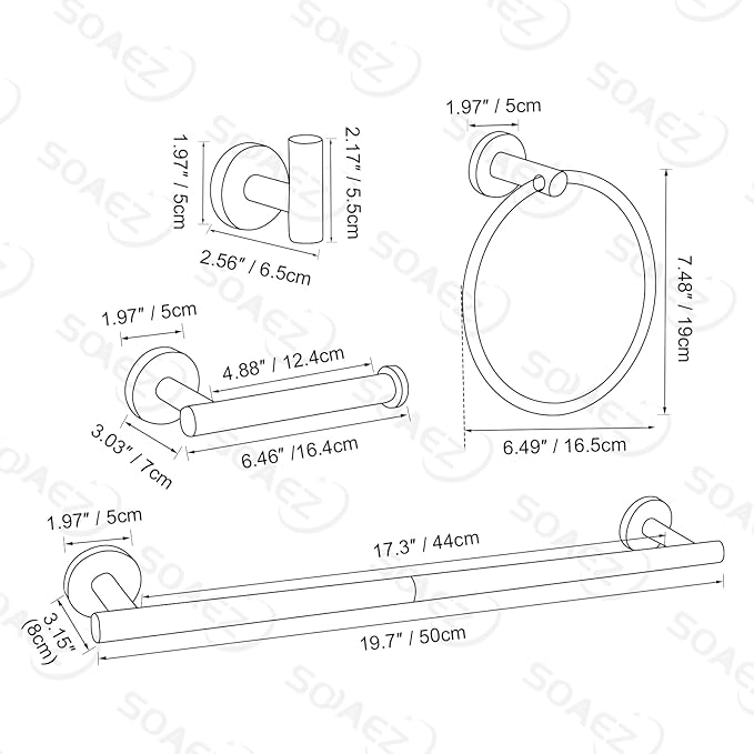 Brushed Gold Bathroom Hardware Accessories Set 4 Pieces Towel Bar Set Modern Round Towel Ring 19.68 in Towel Bar Towel Hook and Toilet Paper Holder Stainless Steel Wall Mounted