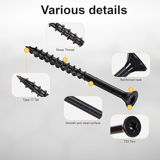 Deck Screws #10X2-1/2’’, T25 Star Torx Drive Flat Head Wood Screws, Black, 5lb