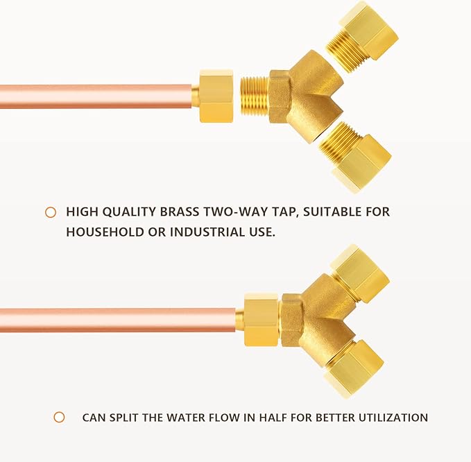 GASHER 2PCS Brass Pipe Fitting Male Branch Tee Y Adapter 1/4" NPT Female x 1/4" NPT Female x 1/4" NPT Male