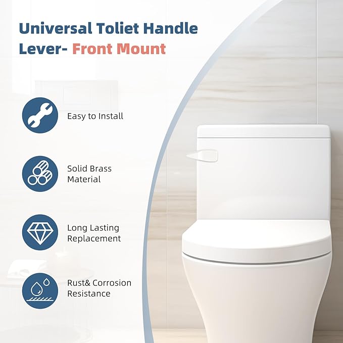 Universal White Metal Toilet Handle Replacement, Front Mount Toilet Flush Trip Lever Compatible with American Standard/Mansfield/TOTO/Kohler Toilets, Stainless Steel Flapper Chain