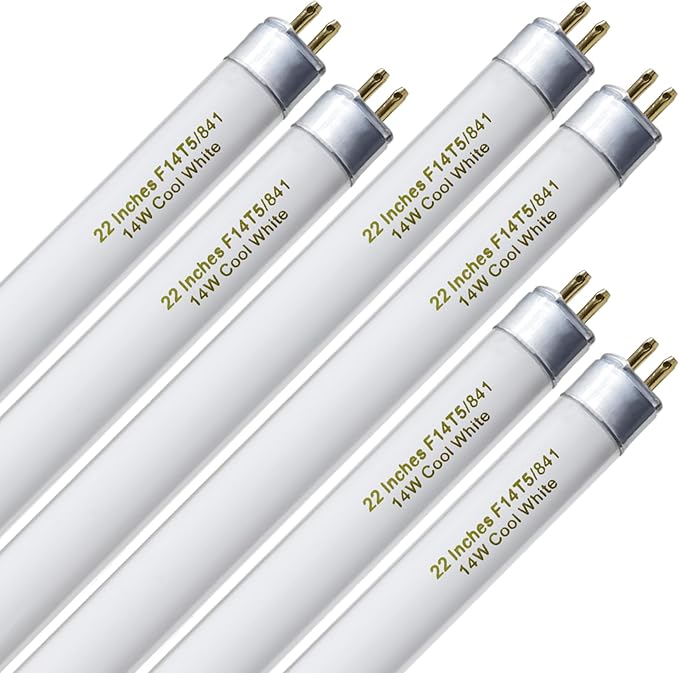 amgolibi T5 14W 4100K Fluorescent Tube, 22 Inches F14T5/841 Straight Fluorescent Bulb, F14T5/CW Fluorescent Lamp for Counter and Cabinet Fixture, Cool White 1250 Lumen G5 Base