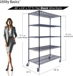 48"x24"x72" Black 5-Tier Premium Wire Shelving NSF 4000 LBS MAX Capacity Heavy Duty Steel Storage Rack for Warehouses, Garages, Hospitals, Commercial Spaces, & Schools w/Premium Wheels