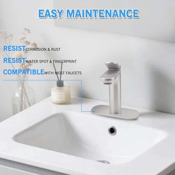 6.3 Inch Faucet Deck Plate Escutcheon, Hole Cover for 1 or 3 Hole Bathroom Sink Kitchen Faucets Stainless Steel, Brushed Nickel