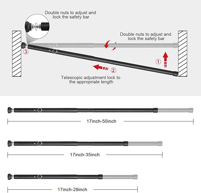 DIIG Sliding Door Security Bar 2packs, 17.7-50.5inch Adjustable Locking Window Safety Bar with Rubber Tips,Diameter 1inch Window Security Bar for Home Apartment (Black 2Packs)