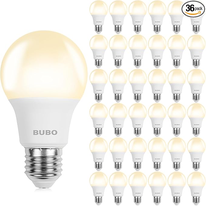 BUBO 36 Pack A19 LED Light Bulbs, 40 Watt Equivalent LED Bulbs, Warm White 3000K, 550 Lumens, E26 Standard Base, Non-Dimmable, 5W Warm White LED Bulbs for Bedroom Living Room Home Office