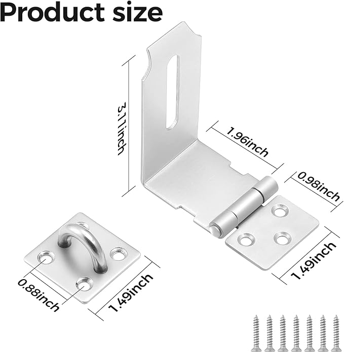 Hasp Latch 3 Pack, 90 Degree Solid 304 Stainless Steel File Cabinet Lock Desk Drawer Lock, Safe Security Padlock Latch Hasp Lock for Personal Privacy