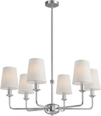 Modern 6 Light Chrome Chandelier with White Fabric Shades Elegant Ceiling Light,Farmhouse & Industrial Pendant Chandelier for Dining Room Living Room Bedroom,E12 Base