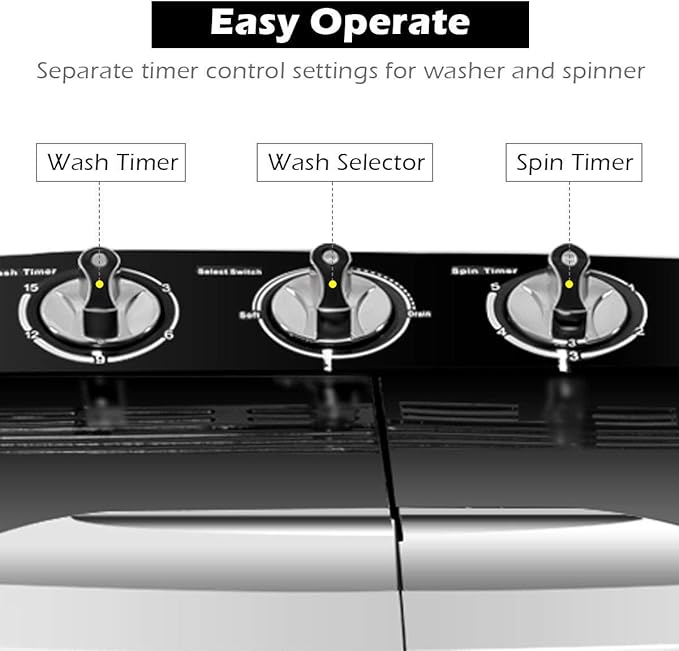 Giantex Portable Compact 13 Lbs Mini Twin Tub Washing Machine Washer Spin Dryer (Black&White)