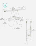 SONGMICS Clothes Drying Rack, Foldable 2-Level Laundry Drying Rack, Free-Standing Laundry Airer, with Height-Adjustable Wings, 33 Drying Rails, Sock Clips, White and Green ULLR053C01V1