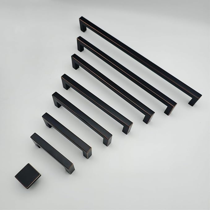 Oil Rubbed Bronze Cabinet Pulls 17-5/8 Inch Hole Centers(448mm), Long Cabinet Handles Square Drawer Pulls 10 Pack, Stainless Steel Wardrobe Handles