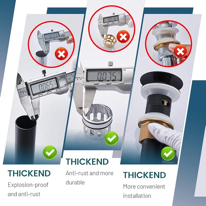 Vessel Sink Drain, Bathroom Faucet Vessel Sink Pop Up Drain Stopper, Built-in Anti-Clogging Strainer, with Overflow Matt Black, Fits Standard American Drain Hole(1-1/2" to 1-3/4") RWF083P