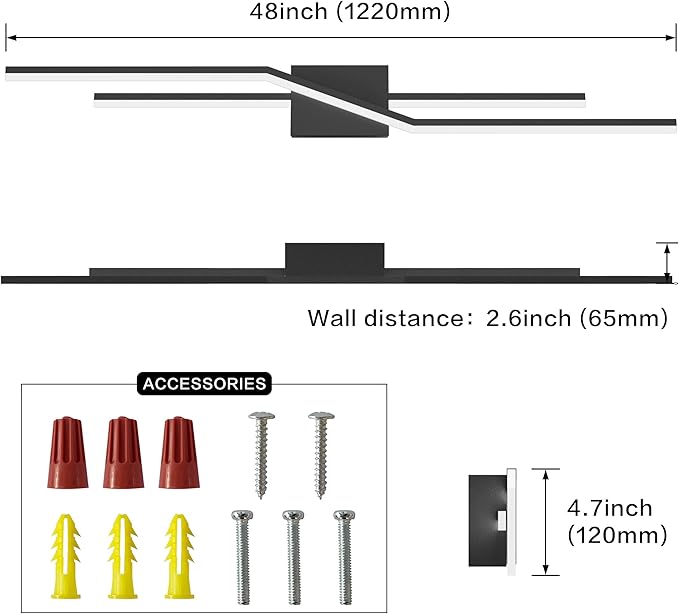 SOLFART Bathroom Vanity Light Dimmable Modern Matte Black Bathroom Light Fixtures Over Mirror 48 Inch LED Lights