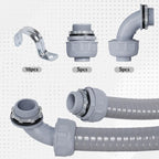 Liquid-Tight Conduit 3/4 150ft, Electrical Conduit w/UL Certification, Flexible Conduit with 5 Straight and 5 90-Degree Conduit Connector Fittings Gray