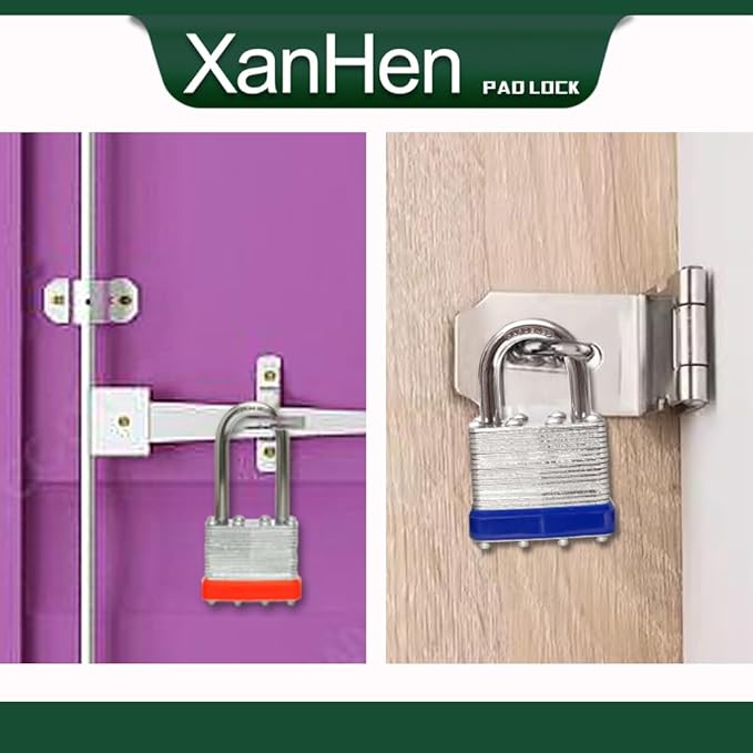 Laminated Steel Keyed Padlocks, 12 Pack, Blue, Keyed Alike, Long Shackle, 1-9/16" (40mm), For Hasp Latch, Sheds, Fences, Storage Locker, School, Gym